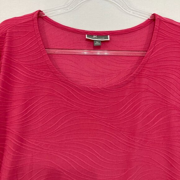 JM Collection size 3X Pink Short Sleeve Stretch Knit Textured Abstract Blouse - Picture 3 of 9